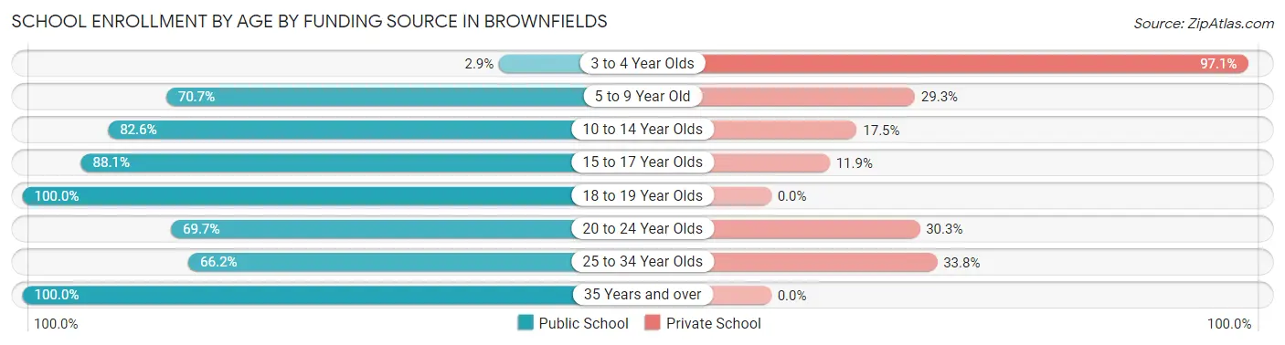 School Enrollment by Age by Funding Source in Brownfields