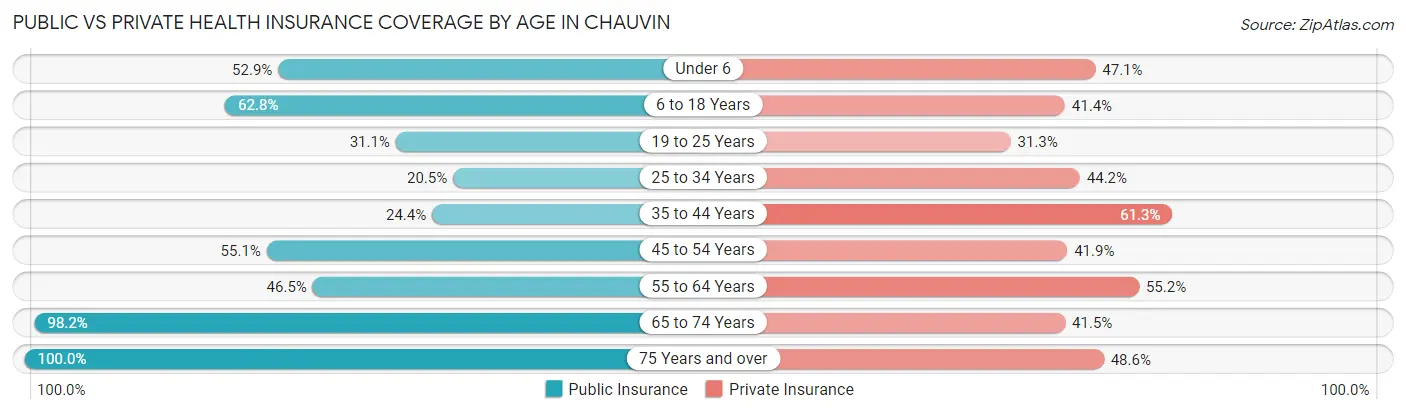 Public vs Private Health Insurance Coverage by Age in Chauvin