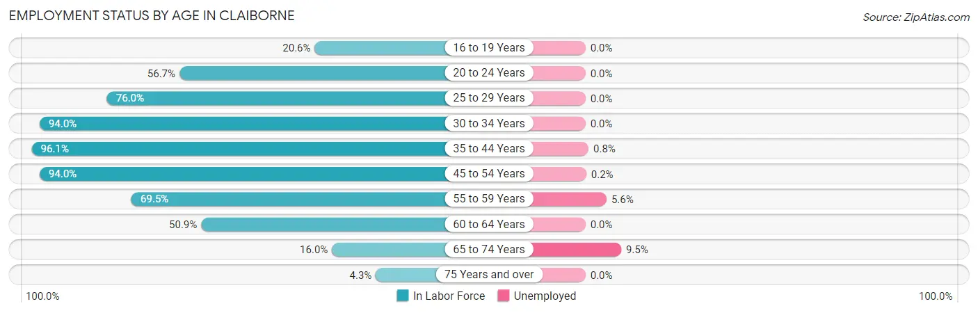 Employment Status by Age in Claiborne