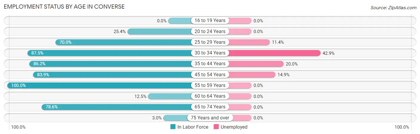 Employment Status by Age in Converse