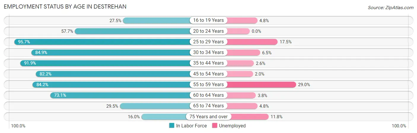 Employment Status by Age in Destrehan