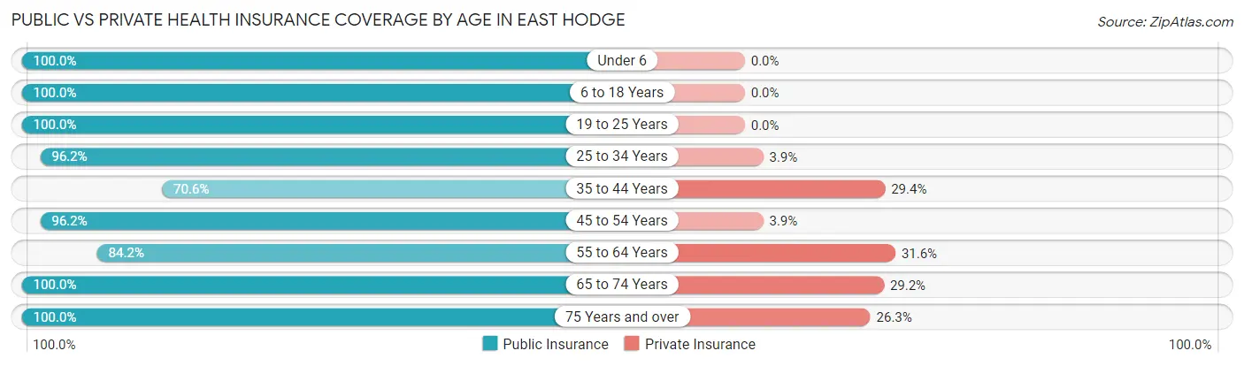 Public vs Private Health Insurance Coverage by Age in East Hodge