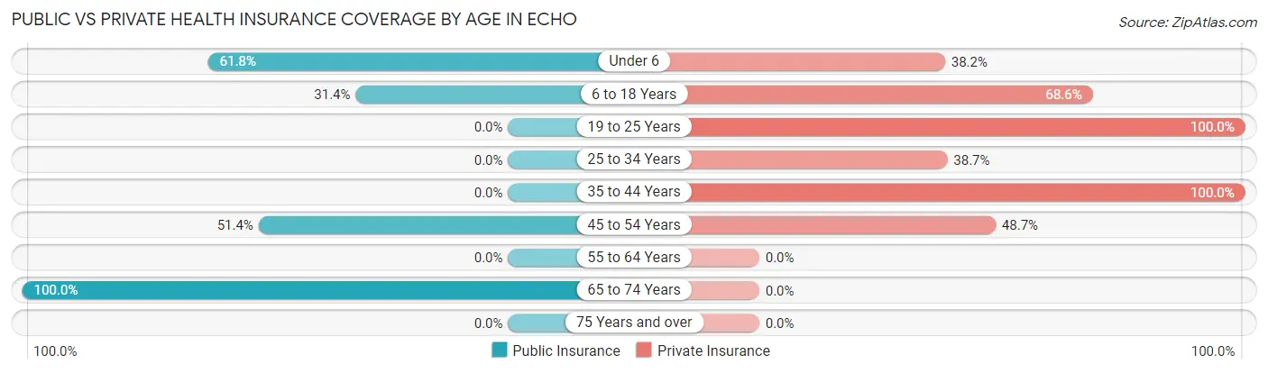 Public vs Private Health Insurance Coverage by Age in Echo