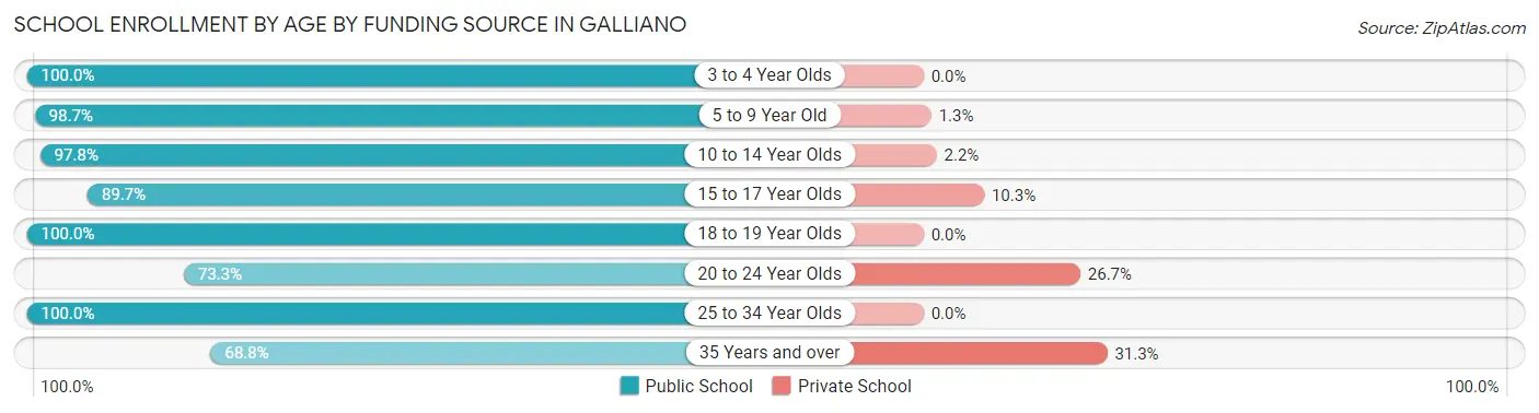 School Enrollment by Age by Funding Source in Galliano