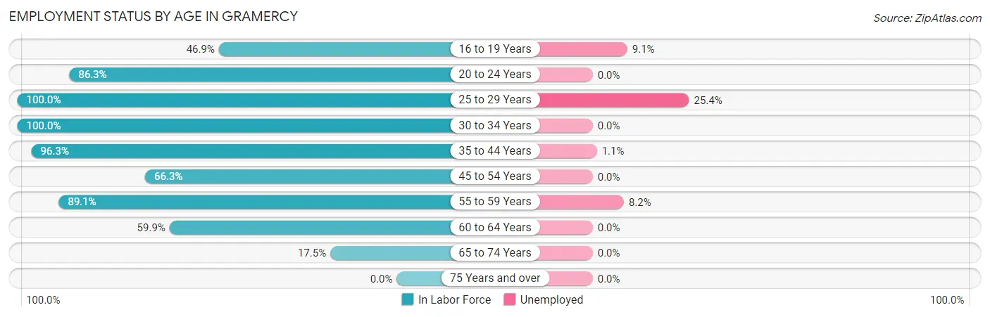Employment Status by Age in Gramercy