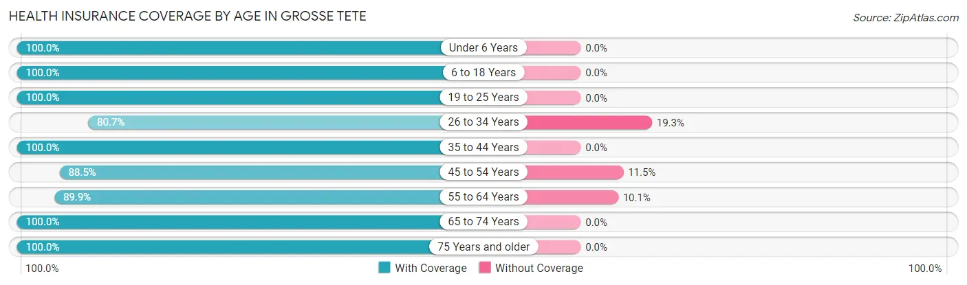 Health Insurance Coverage by Age in Grosse Tete