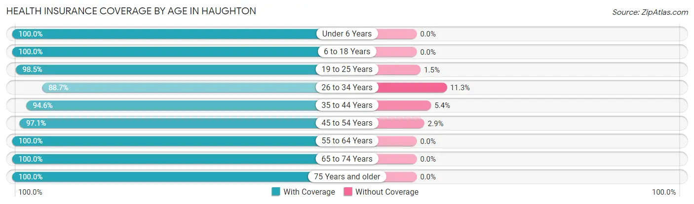 Health Insurance Coverage by Age in Haughton