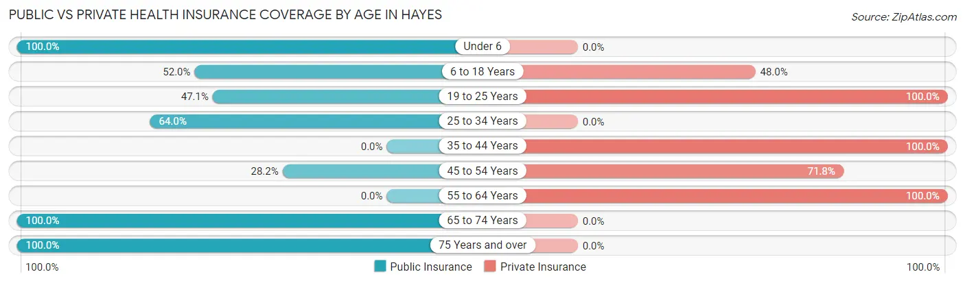 Public vs Private Health Insurance Coverage by Age in Hayes