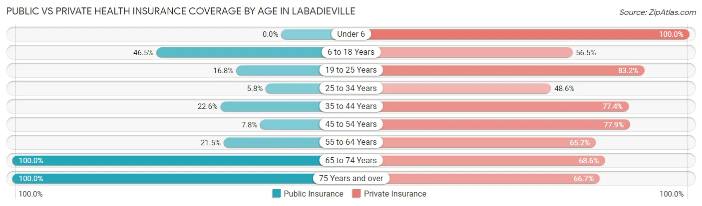 Public vs Private Health Insurance Coverage by Age in Labadieville