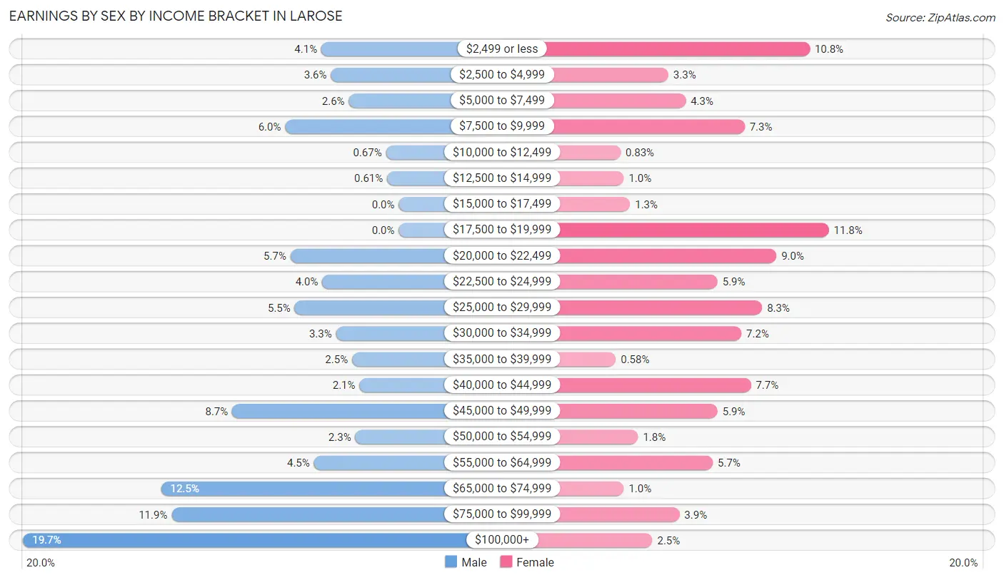 Earnings by Sex by Income Bracket in Larose