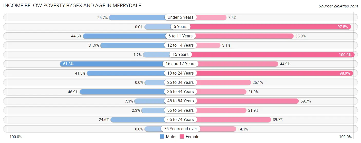 Income Below Poverty by Sex and Age in Merrydale