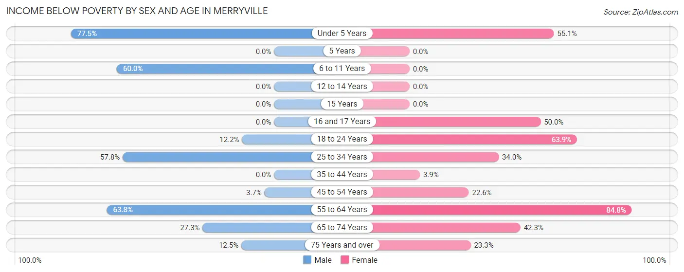Income Below Poverty by Sex and Age in Merryville