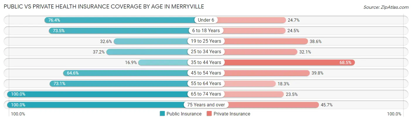 Public vs Private Health Insurance Coverage by Age in Merryville