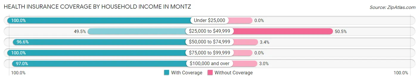 Health Insurance Coverage by Household Income in Montz
