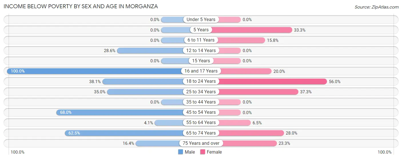 Income Below Poverty by Sex and Age in Morganza