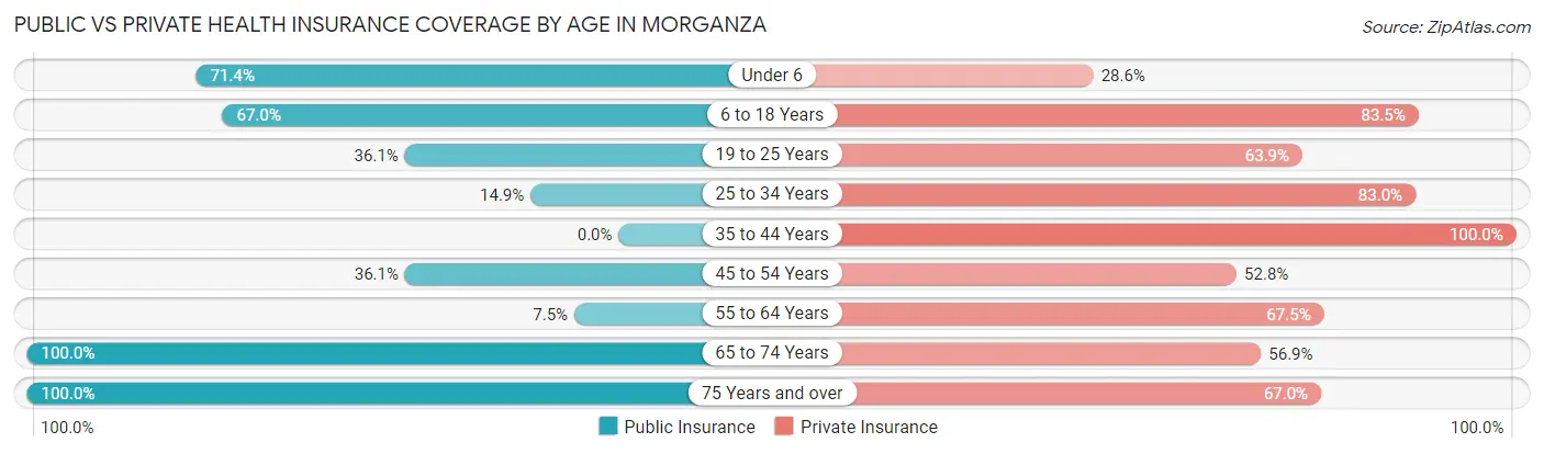 Public vs Private Health Insurance Coverage by Age in Morganza
