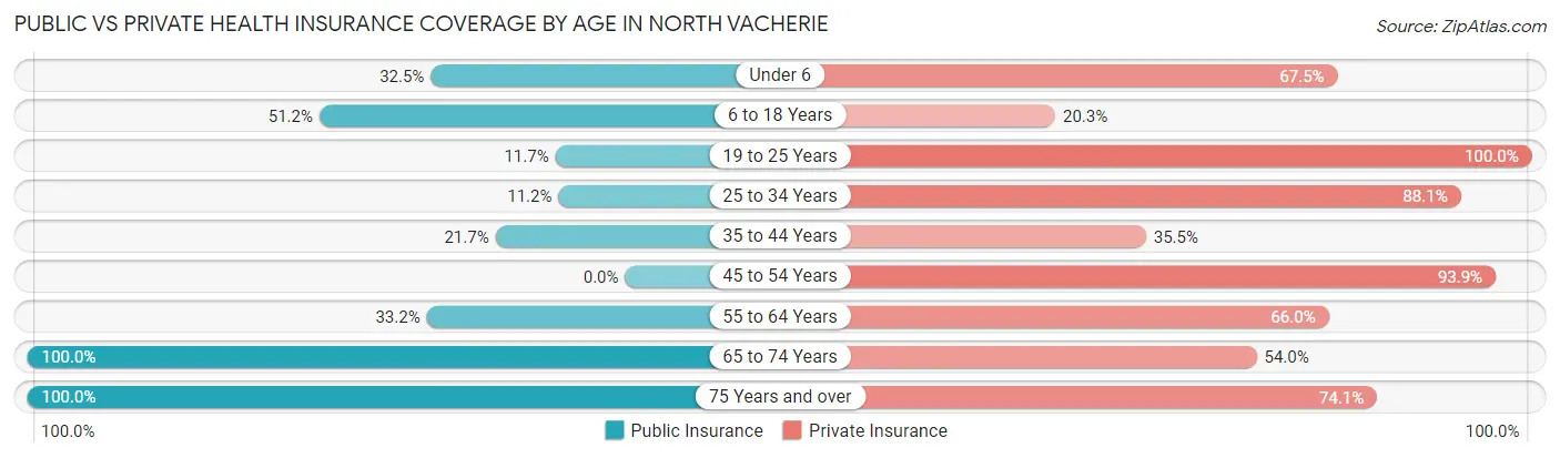 Public vs Private Health Insurance Coverage by Age in North Vacherie