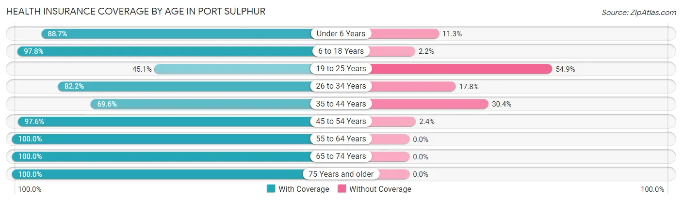 Health Insurance Coverage by Age in Port Sulphur