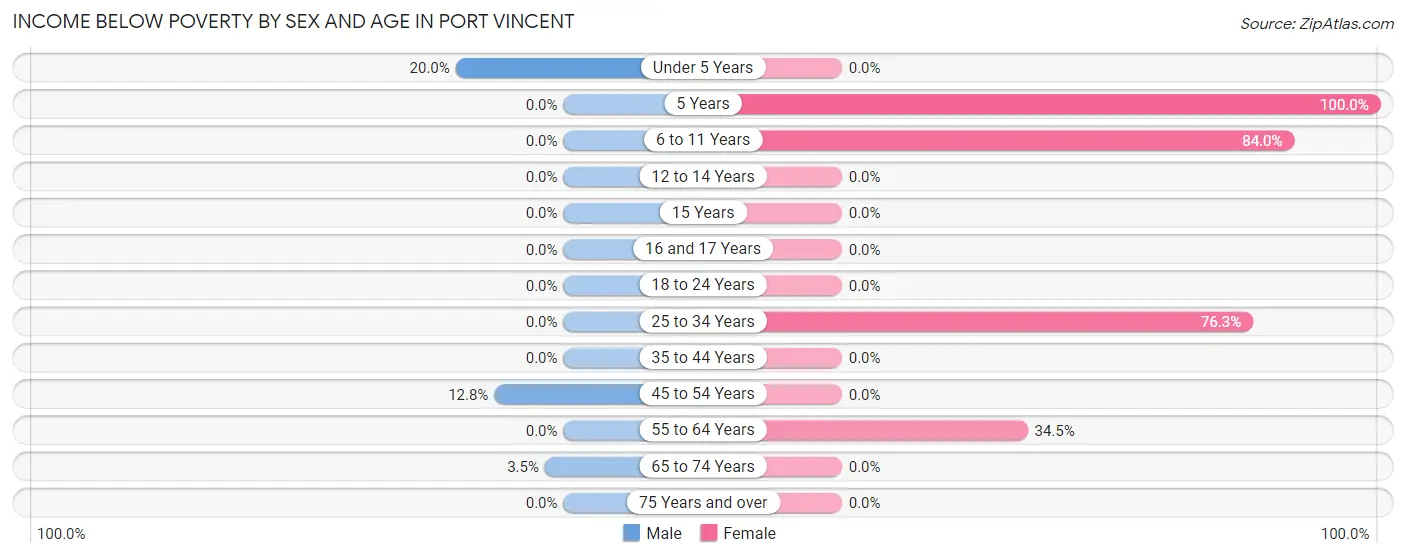 Income Below Poverty by Sex and Age in Port Vincent