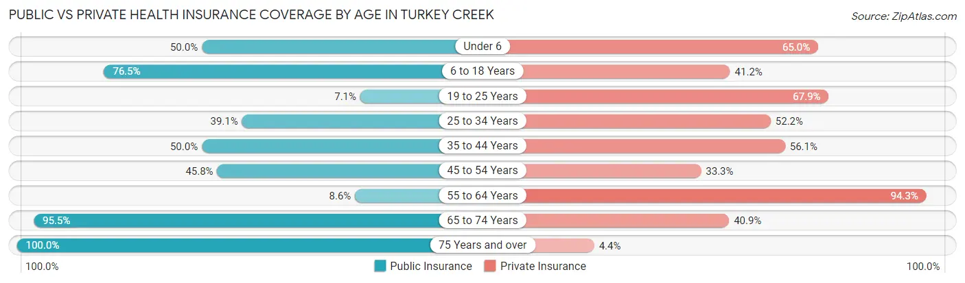 Public vs Private Health Insurance Coverage by Age in Turkey Creek