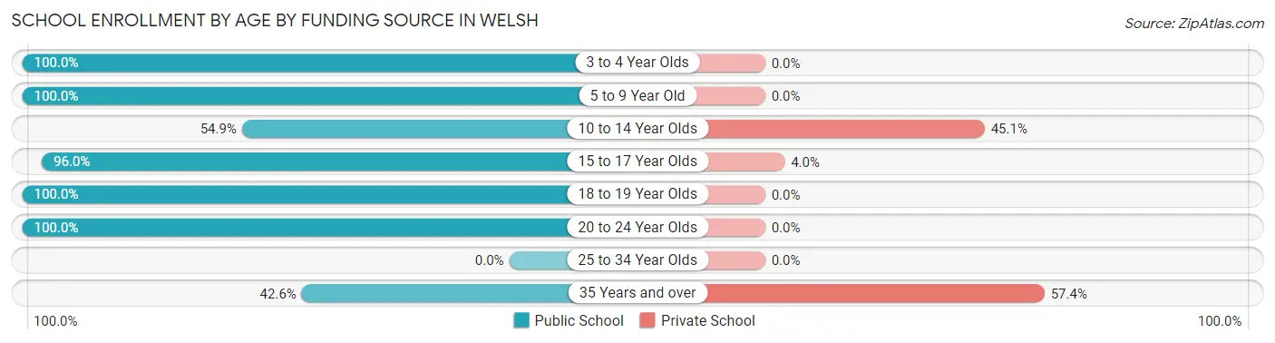 School Enrollment by Age by Funding Source in Welsh