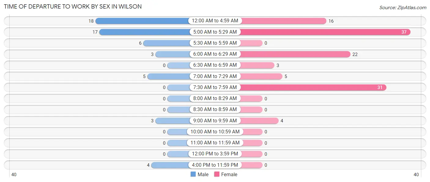 Time of Departure to Work by Sex in Wilson