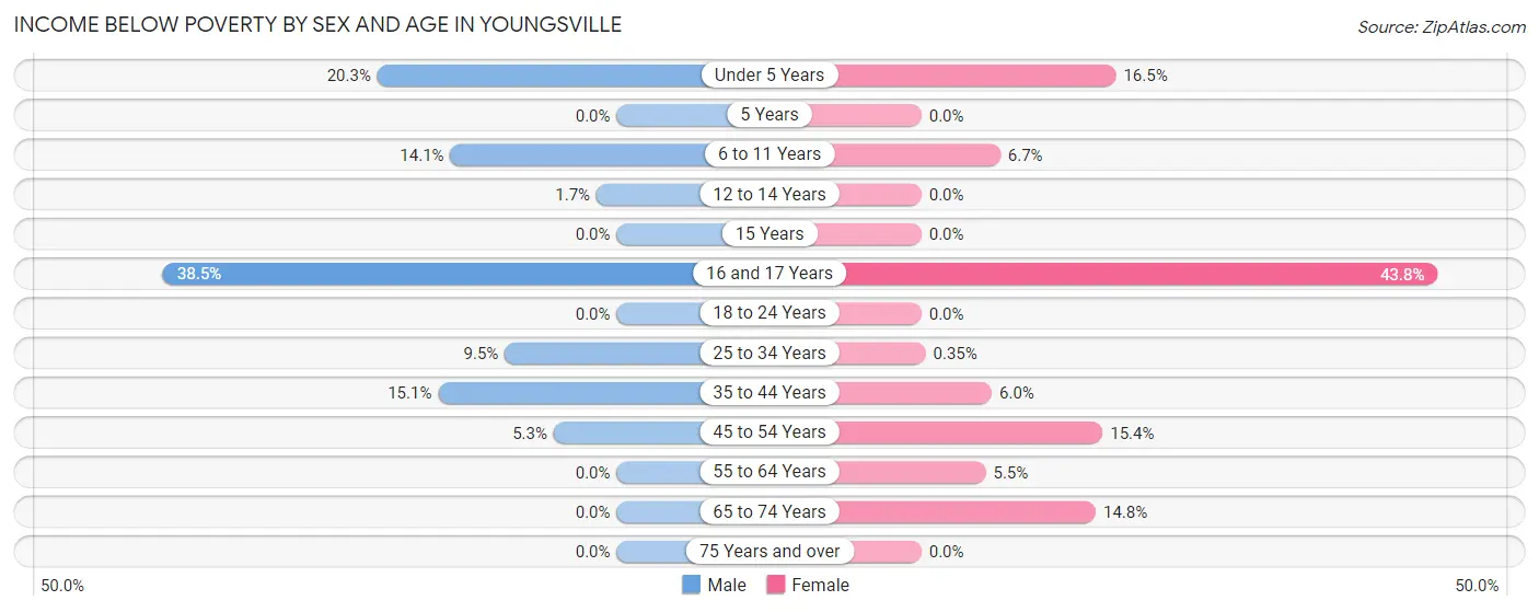Income Below Poverty by Sex and Age in Youngsville