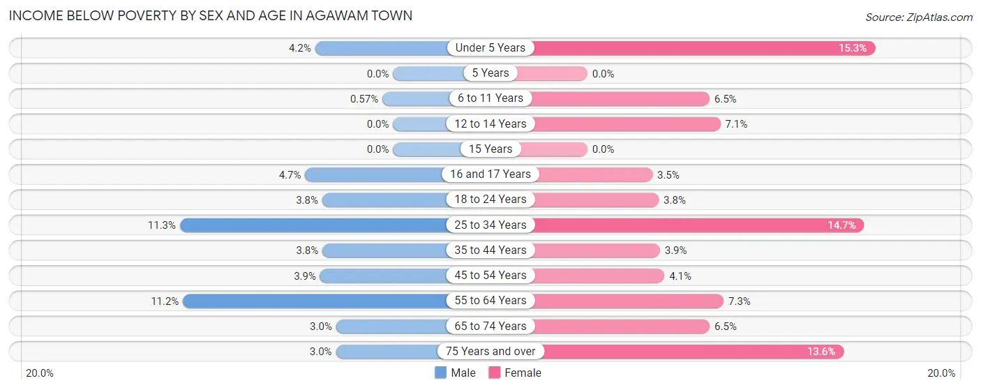 Income Below Poverty by Sex and Age in Agawam Town
