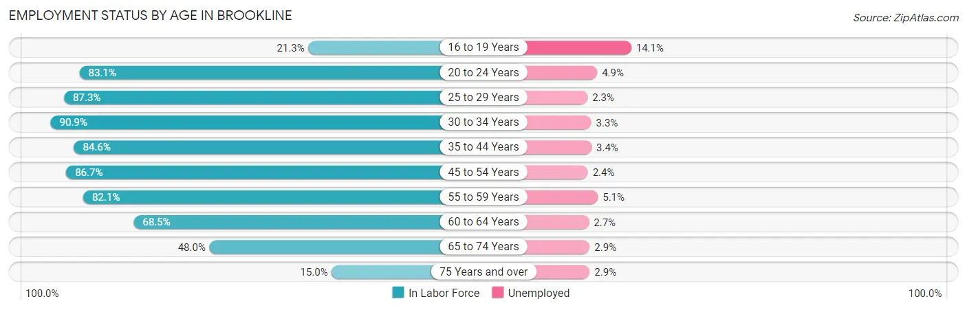 Employment Status by Age in Brookline