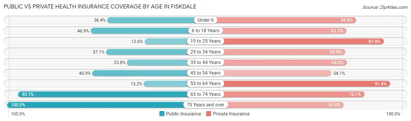 Public vs Private Health Insurance Coverage by Age in Fiskdale