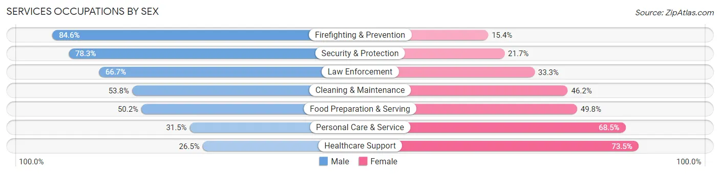 Services Occupations by Sex in Framingham