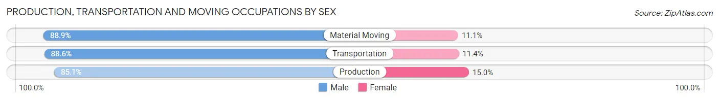 Production, Transportation and Moving Occupations by Sex in Mansfield Center
