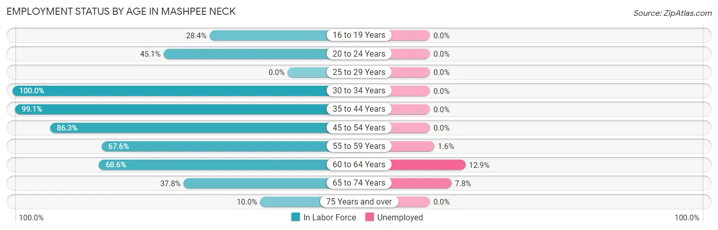 Employment Status by Age in Mashpee Neck