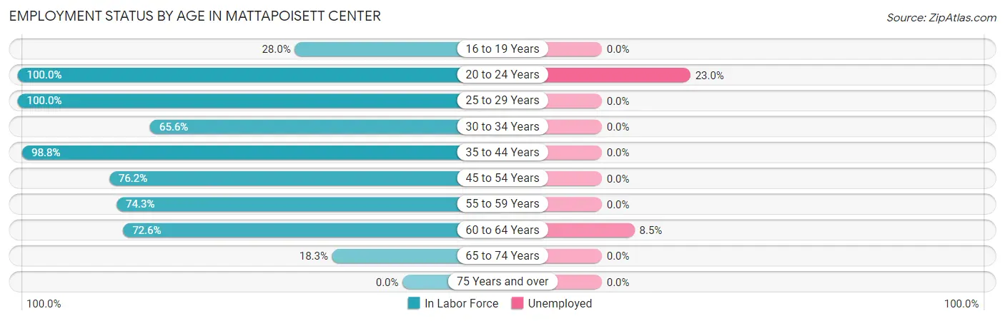 Employment Status by Age in Mattapoisett Center