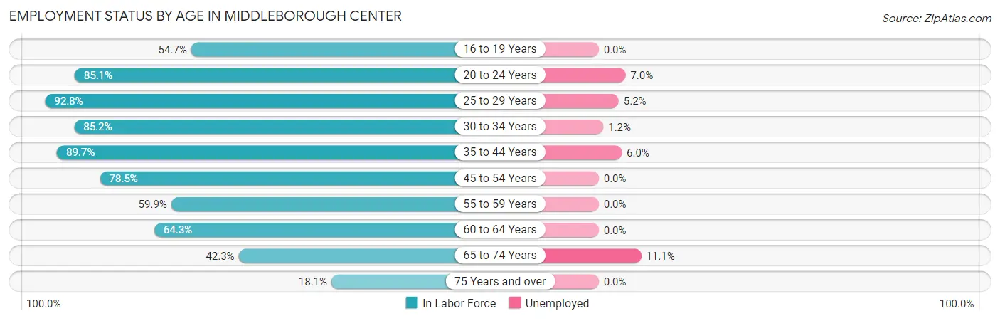 Employment Status by Age in Middleborough Center