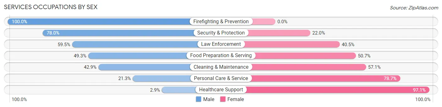 Services Occupations by Sex in Milford