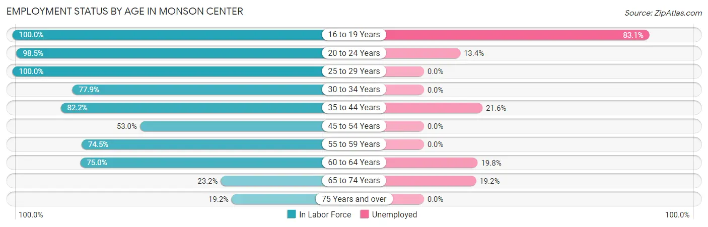 Employment Status by Age in Monson Center