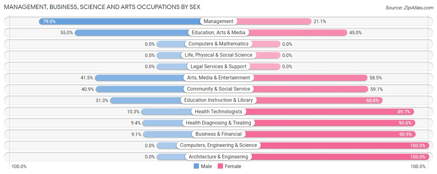 Management, Business, Science and Arts Occupations by Sex in Monson Center