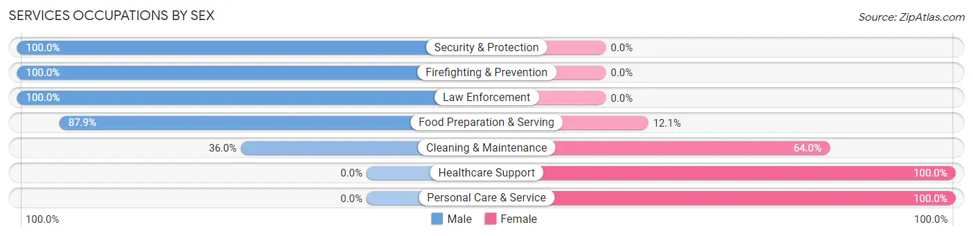 Services Occupations by Sex in Monson Center