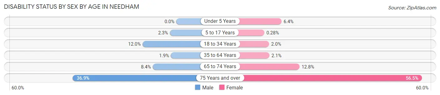 Disability Status by Sex by Age in Needham