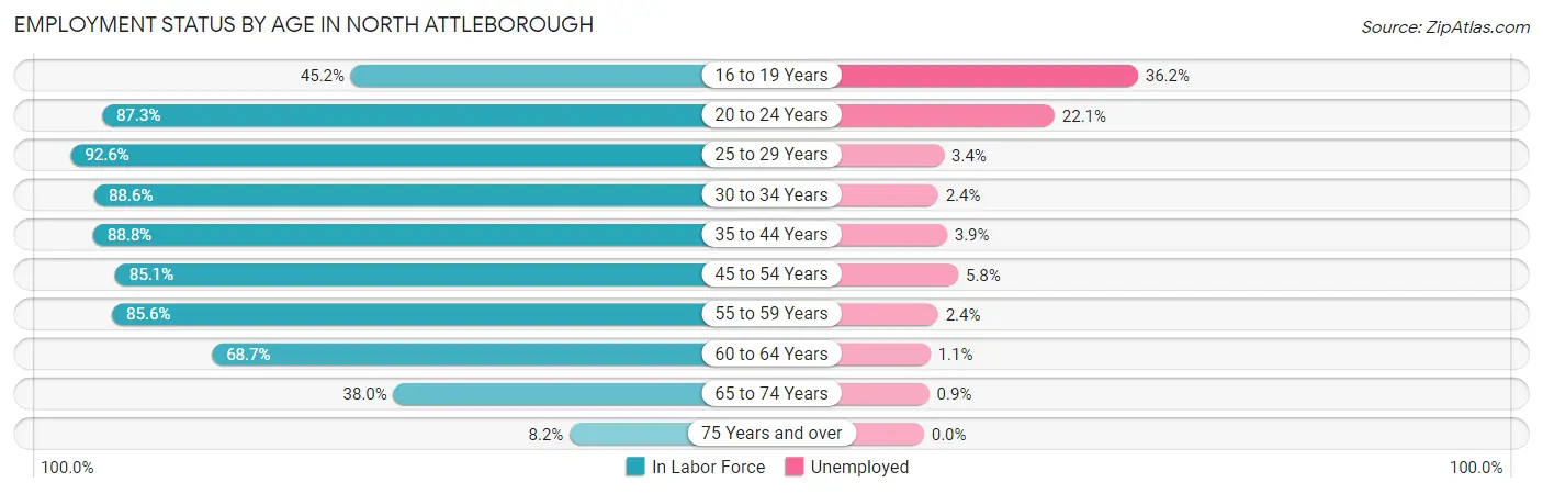 Employment Status by Age in North Attleborough