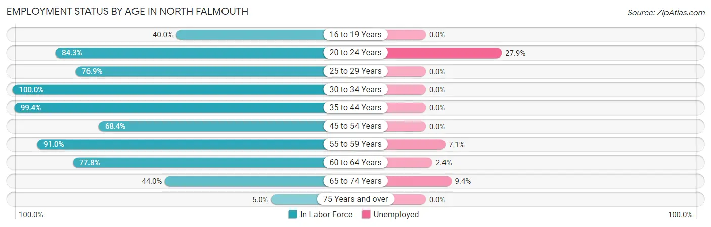 Employment Status by Age in North Falmouth