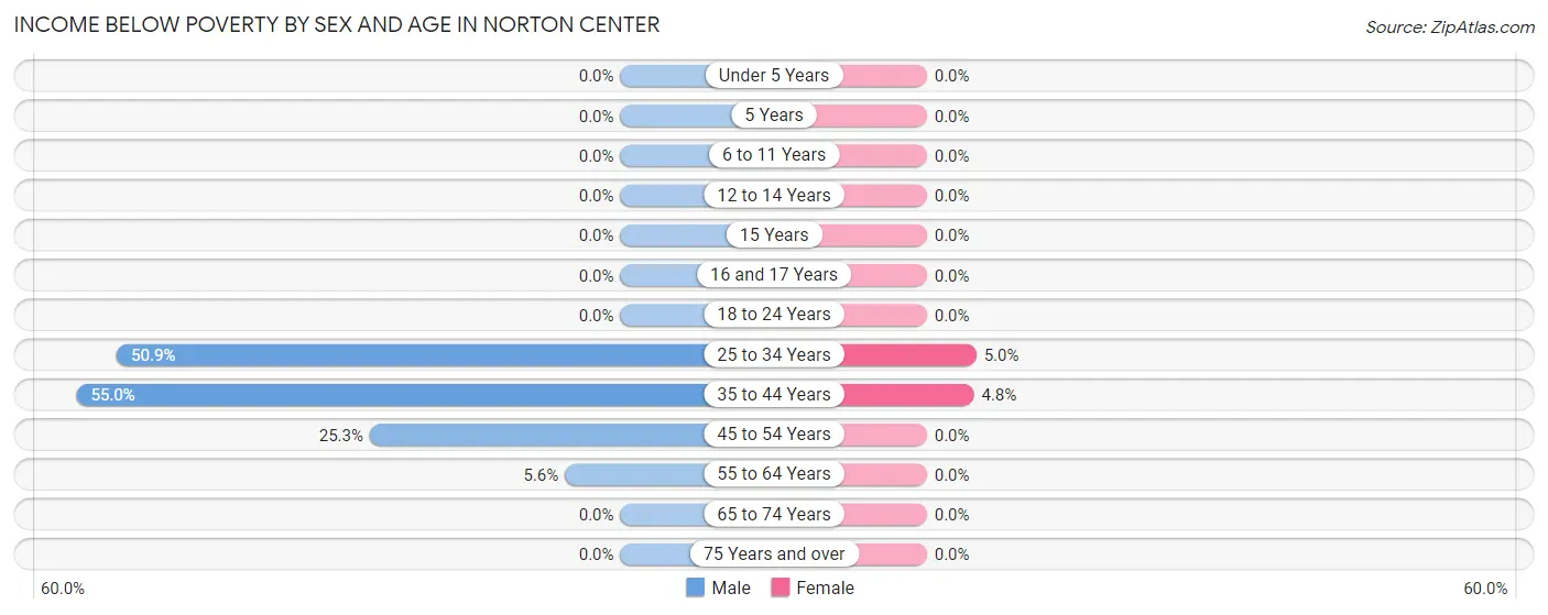 Income Below Poverty by Sex and Age in Norton Center