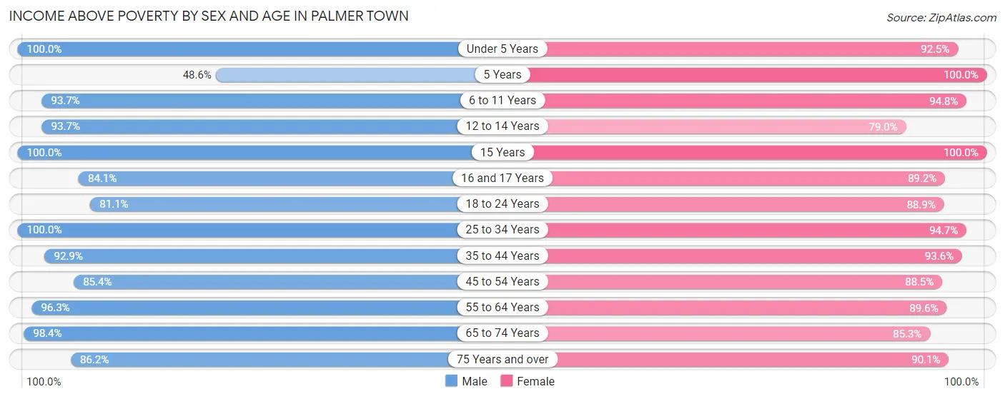 Income Above Poverty by Sex and Age in Palmer Town