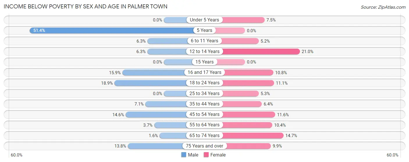 Income Below Poverty by Sex and Age in Palmer Town