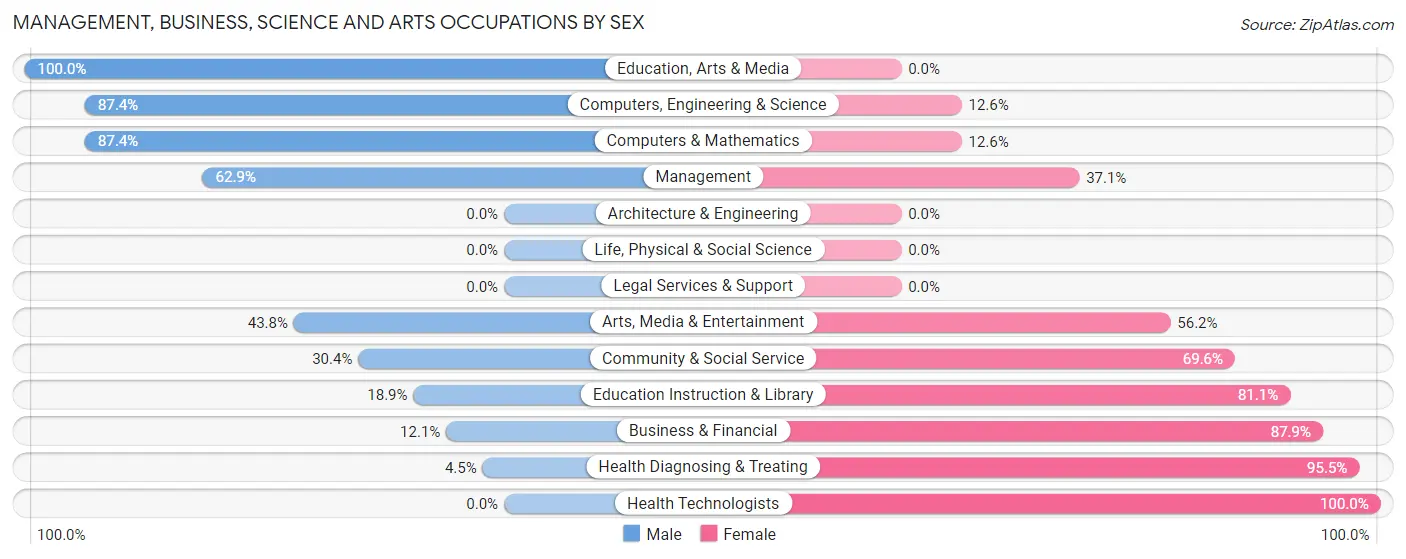 Management, Business, Science and Arts Occupations by Sex in Raynham Center