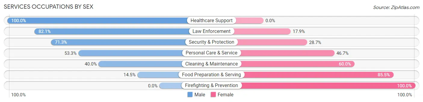 Services Occupations by Sex in Raynham Center