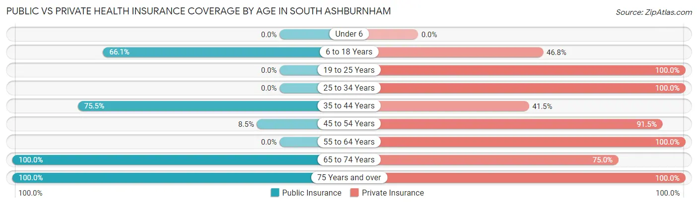 Public vs Private Health Insurance Coverage by Age in South Ashburnham