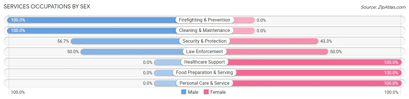 Services Occupations by Sex in Wareham Center
