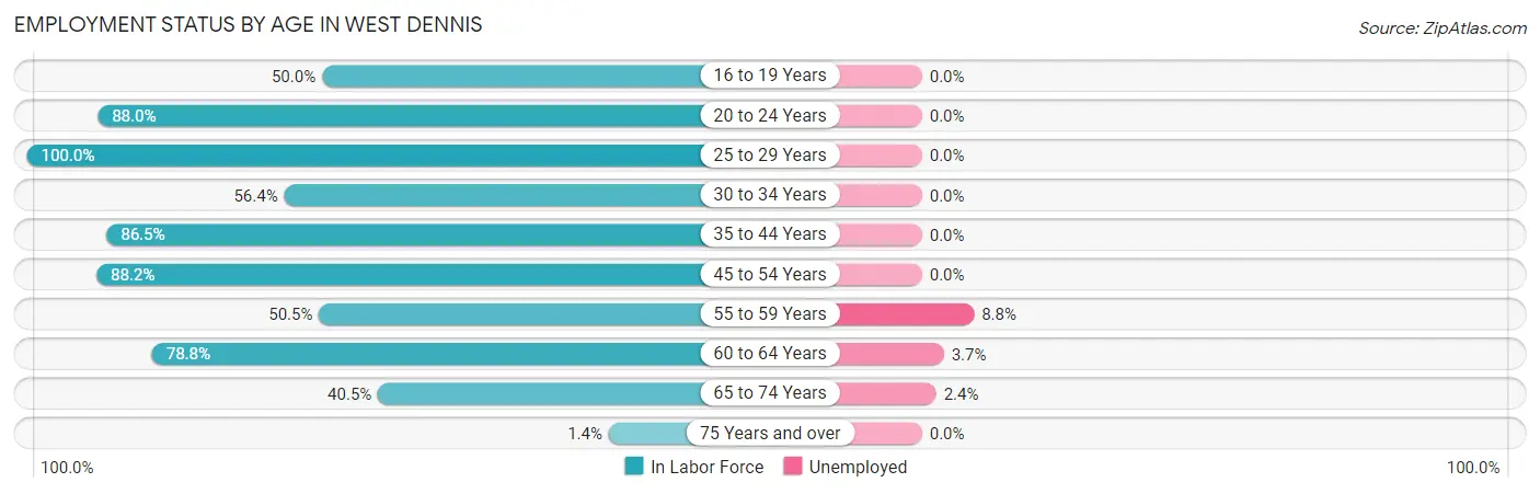 Employment Status by Age in West Dennis